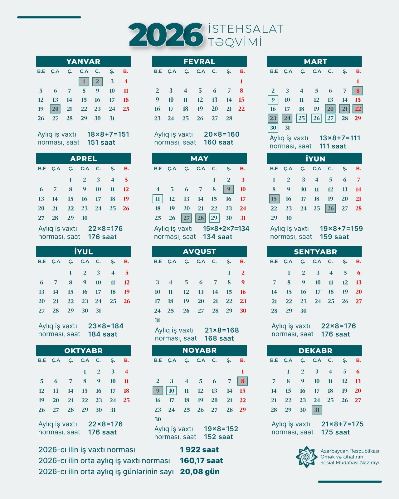 Gələn ilin qeyri-iş günləri açıqlandı - FOTO